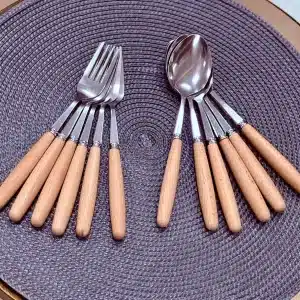 ست قاشق و چنگال دسته چوبی