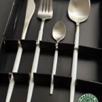 ست قاشق چنگال تمام استیل بیضی سفید نقره ای کد 3401