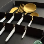 ست قاشق چنگال تمام استیل سفید طلایی کد 4098