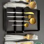 ست قاشق چنگال تمام استیل سفید طلایی کد 4098