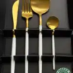 ست قاشق چنگال تمام استیل سفید طلایی کد 4098